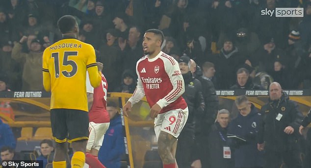 Gabriel Jesus Lashed Out At Yerson Mosquera After Arsenal's Draw At Wolves On Wednesday