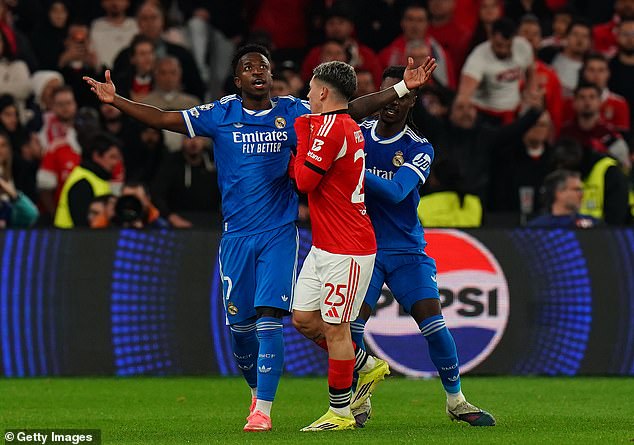 Vinicius Jr (Left) Accused Gianluca Prestianni (Centre) Of Racist Abuse During Last Week's Champions League Play-Off First Leg In Lisbon