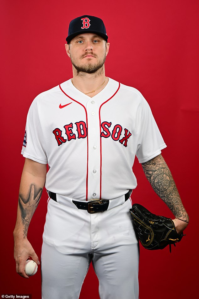 Injured Red Sox Pitcher Tanner Houck Is Seen With His New Jersey This Week In Florida. Many Fans Have Noticed The 'D' And The 'S' In The Lettering Abutting The Jersey's Red Piping