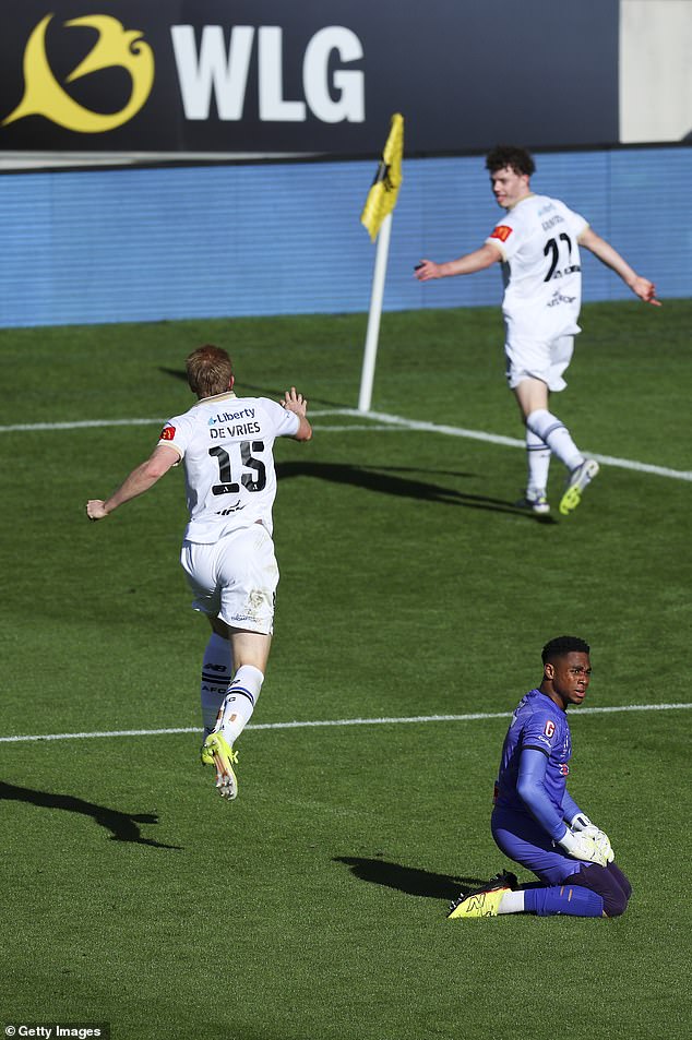 Wellington Phoenix Goalie Josh Oluwayemi (Bottom Right) Has Gone Viral After He Made A Mind-Boggling Mistake In His Side's 5-0 Loss To Auckland On Saturday