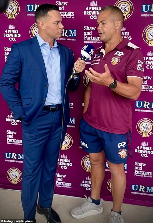 A Photo Posted On Instagram From Fox League Identity Jake Duke (Left) Revealed A Markedly Slimmer Seibold Before His Side's Clash With The Rabbitohs In Mudgee On Sunday