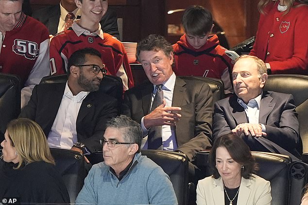 Patel Has Used The Fbi Plane In The Past To Attend Hockey Games. Pictured: Patel Sits With Former Nhl Player Wayne Gretzky (Center) And Nhl Commissioner Gary Bettman (Right) During The Washington Capitals And Chicago Blackhawks Hockey Game On April 4, 2025
