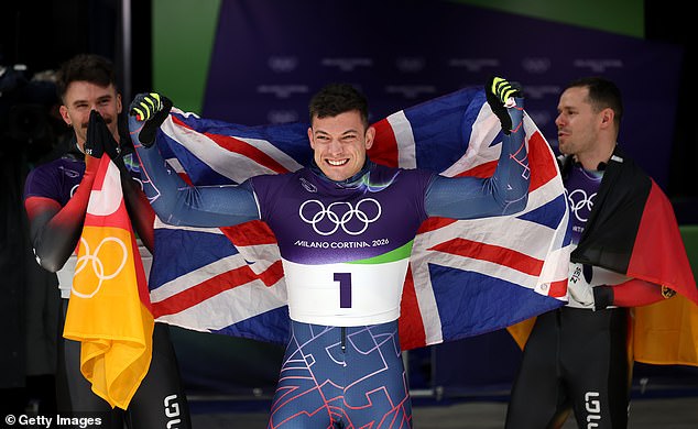 Matt Weston Poses On His Skeleton - He Is Britain's Gold Medal Hero At The Winter Olympics