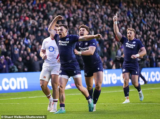 Ben White Celebrates After Scoring Scotland's Third Try To Extend His Side's Advantage