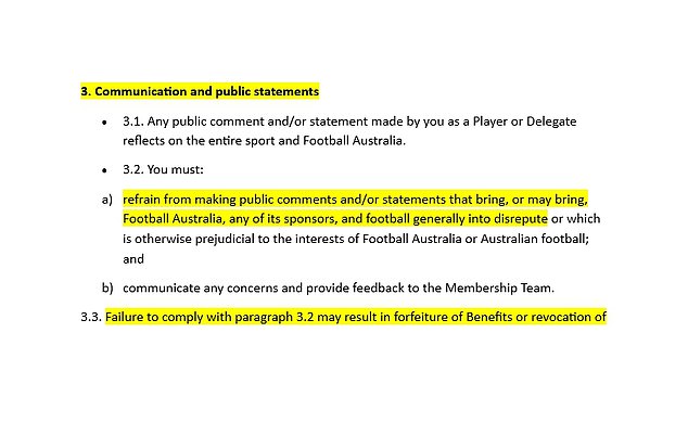 A Section Of The Code On Conduct That The Matildas Have Taken Exception To Ahead Of The Asian Cup