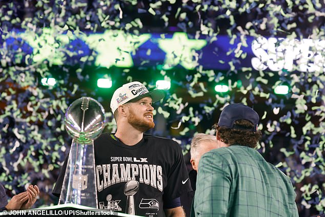 Seattle Seahawks Quarterback Sam Darnold Takes In The Moment After Winning The Super Bowl