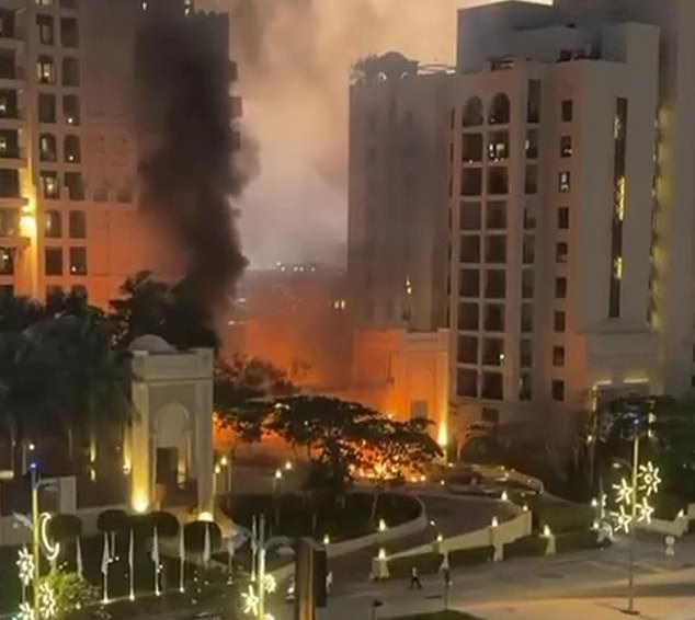 The Palm Jumeirah Hotel In Dubai Was Engulfed In Flames Yesterday After Being Hit, With Four People Injured