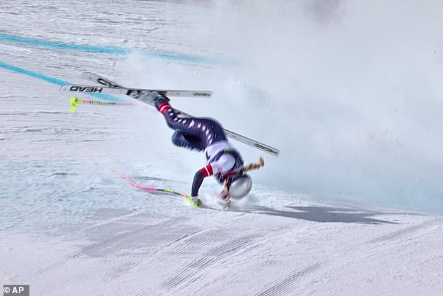 In This Image Taken From Video Provided By Olympic Broadcasting Services, Obs, United States' Lindsey Vonn Crashes During An Alpine Ski Women's Downhill Race