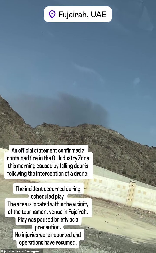 James Mccabe Posted A Story To His Instagram Showing The Smoke From Fire Caused By Falling Debris Following The Interception Of A Drone