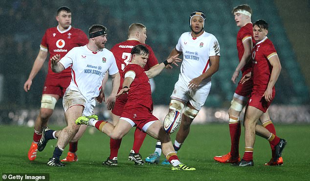 Carwyn Leggatt-Jones Of Wales Kicks Upfield During The U20 Six Nations Match Against England. He Is Combining His Studies At Llandovery College With Playing Fly-Half For Scarlets