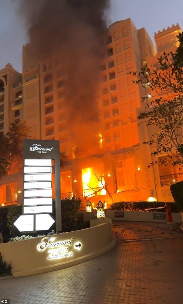 Dramatic Footage Showed The Moment The Five-Star Palm Jumeirah Fairmont Hotel In Dubai Was Hit And Set Ablaze By An Iranian Missile