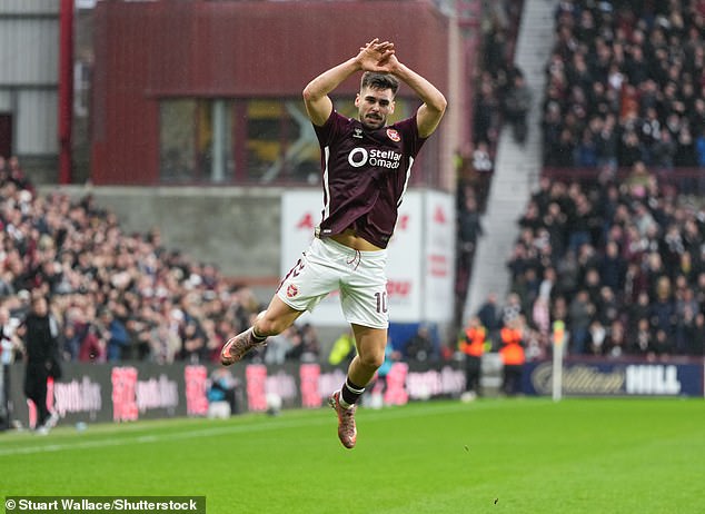 Claudio Braga Celebrates His Goal In Hearts' 1-0 Victory Over Aberdeen At Tynecastle