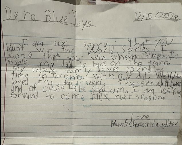 Signed 'Max Scherzer Daughter,' The Letter Shares Brooke's Hopes To Return To Toronto